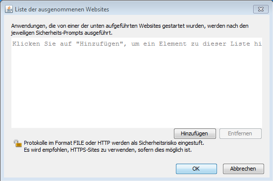 Java - Liste ausgenommenen Websites