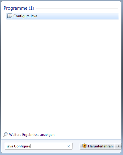 Aufrufen des Java Control Panel